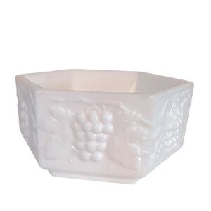 Vintage Imperial Glass Milk Glass Dish - White Dish with Grape Leaf pattern